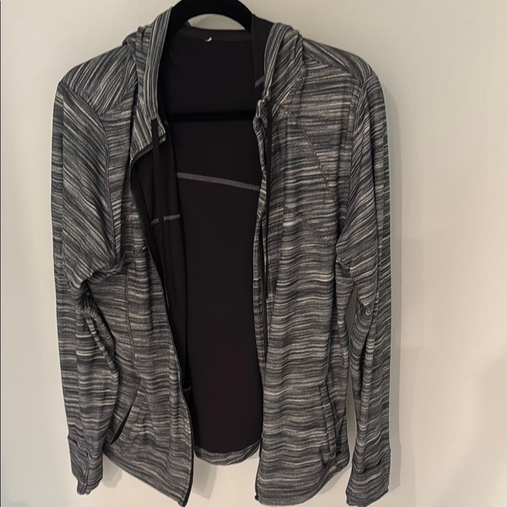 Gray Striped Zip-Up Hoodie